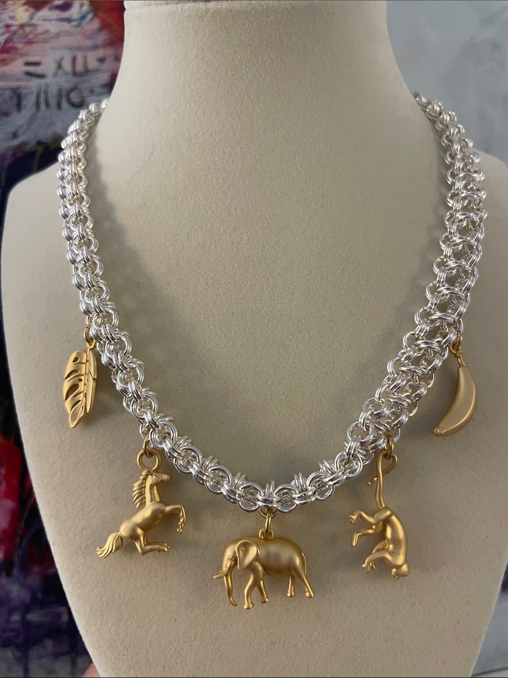 Alexis Bittar Silver Gold Animal Charm Necklace